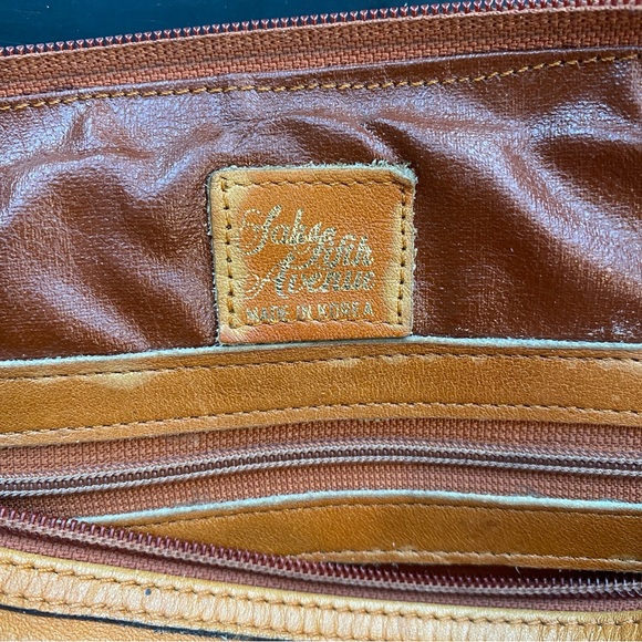 Vintage 1970s Saks Fifth Avenue Satchel Handbag Bag Tobacco Honey Brown Leather - Picture 15 of 17